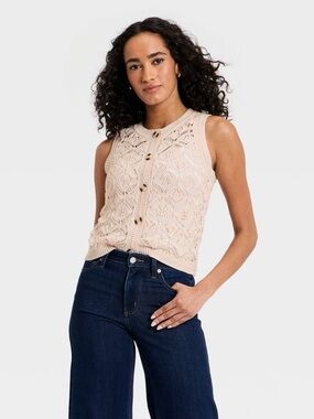 Openwork Sweater Vest NWT Universal Thread Heather Oatmeal Small